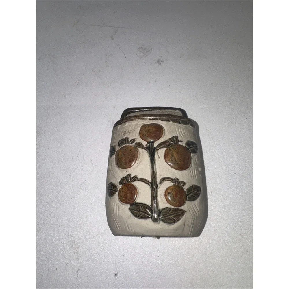 Vintage 70s Floral Counterpoint Japan Art Pottery Boho Wall Pocket Hanging Vase
